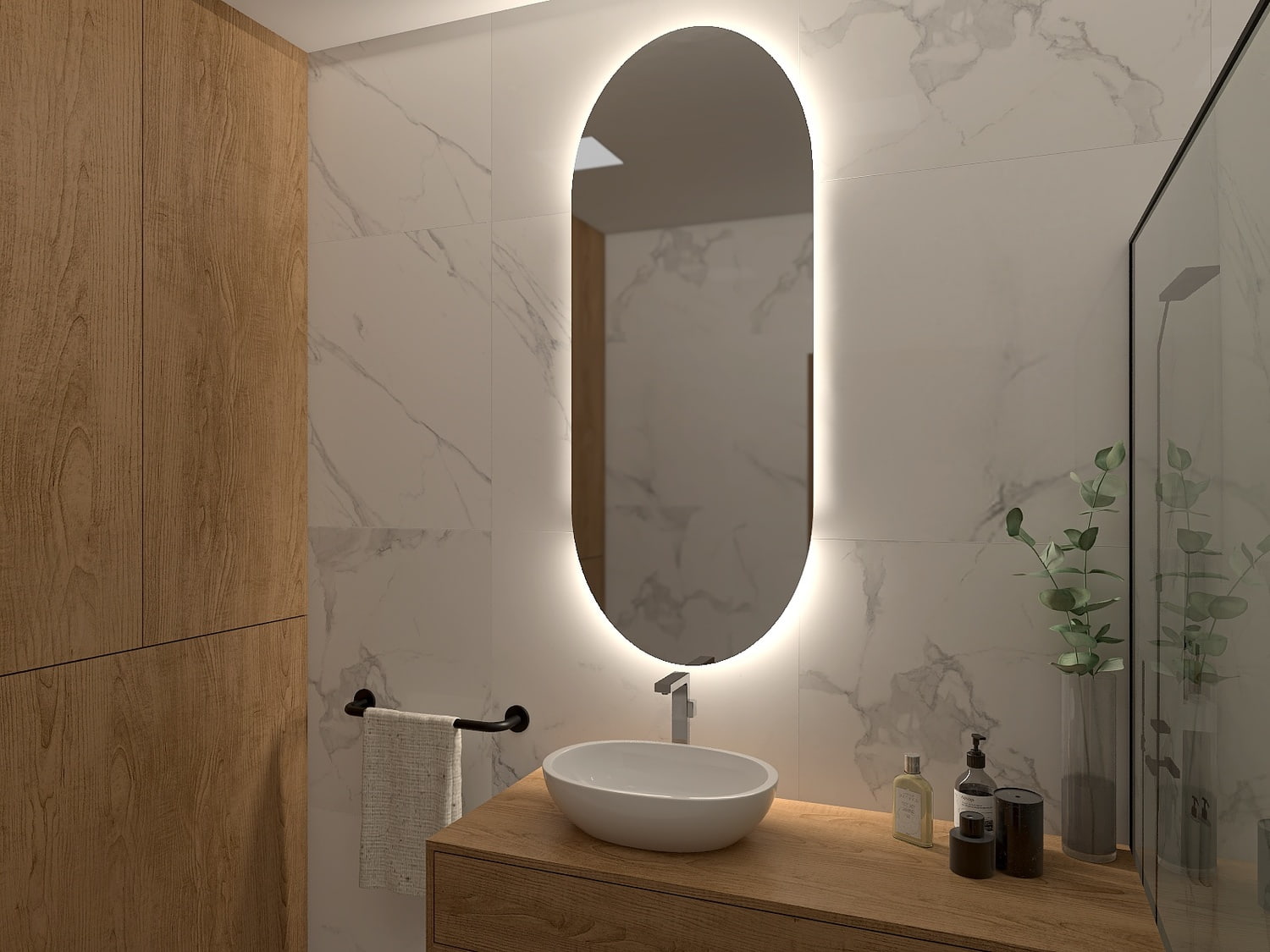 Lustro LED 60x120cm ścienne owalne bez ramy z podświetleniem z włącznikiem