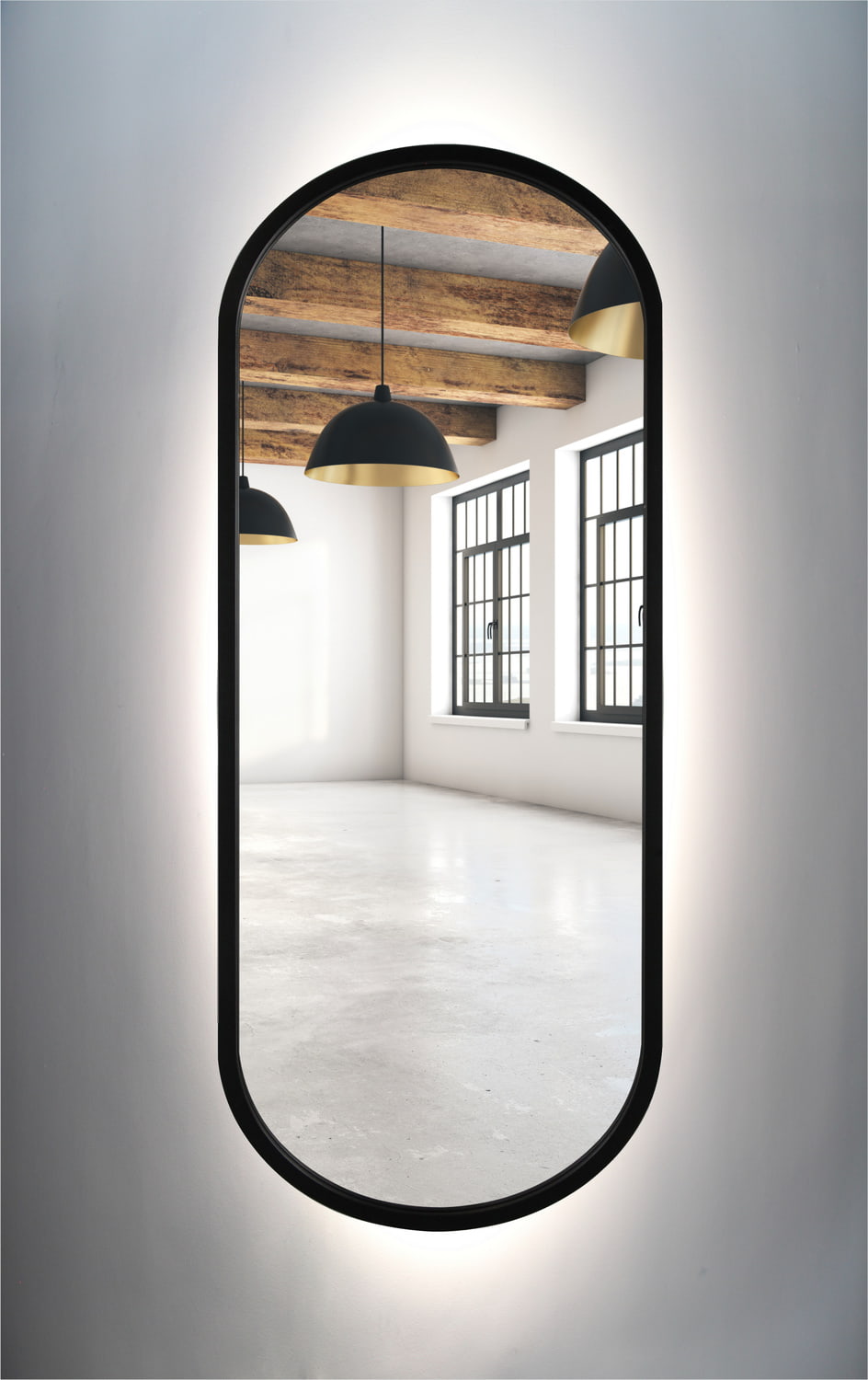 Lustro owalne czarne rama MDF LED 50x150cm