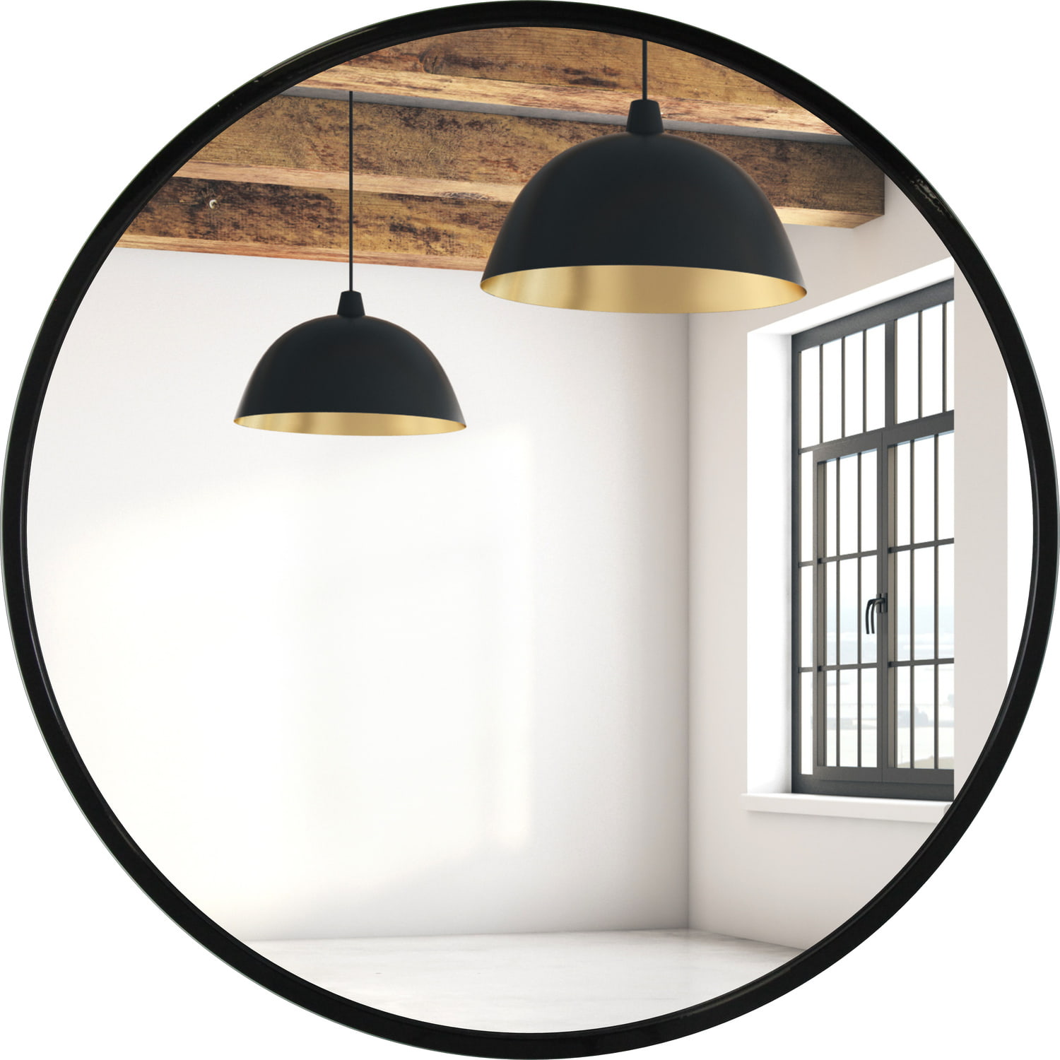 Lustro okrągłe 80cm czarne rama MDF LED