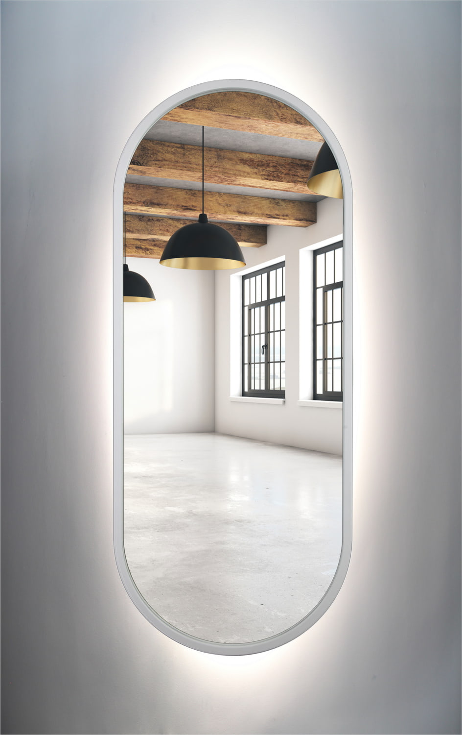 Lustro owalne białe rama MDF LED 50x150cm