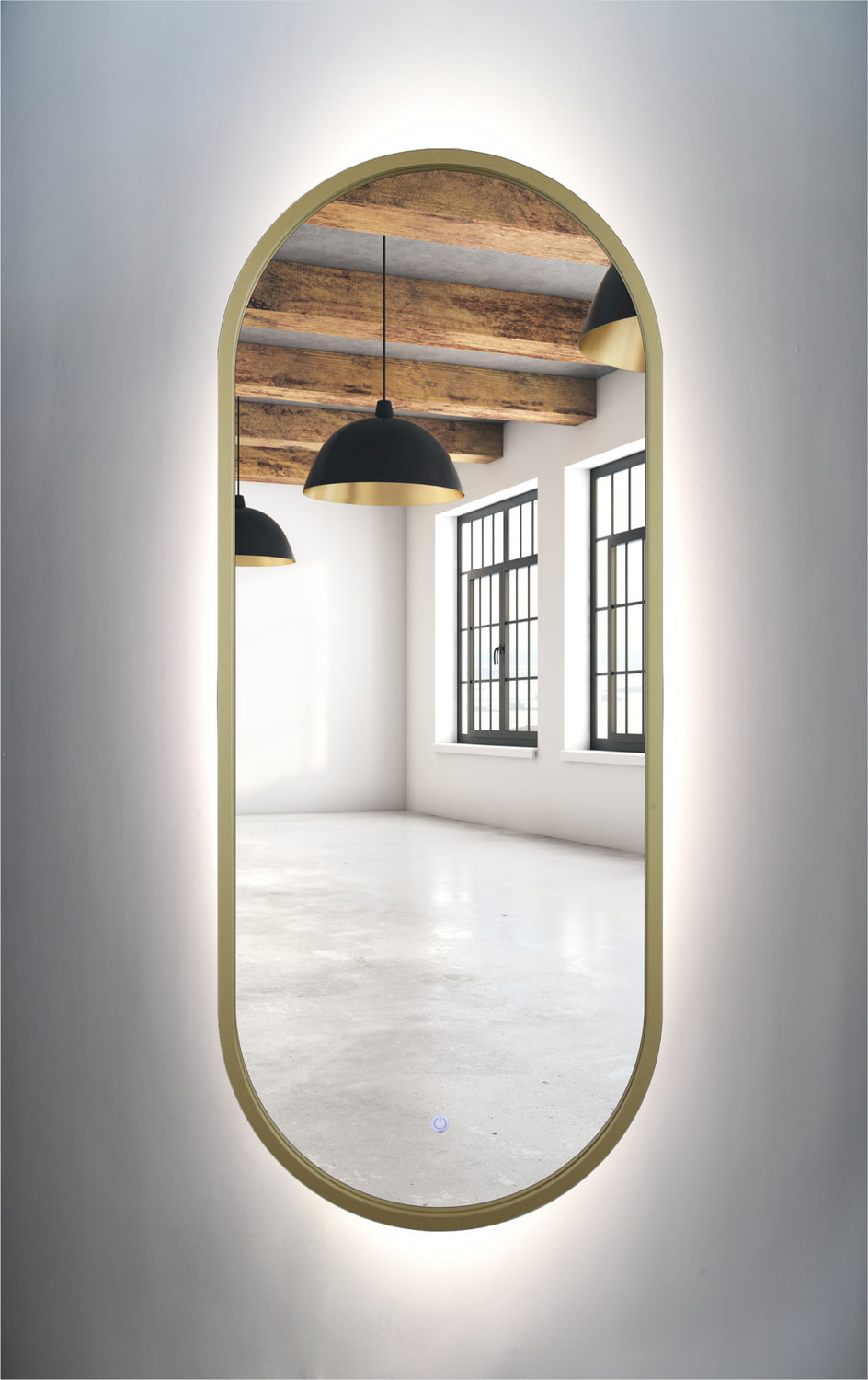 Lustro owalne złota rama MDF LED 50x85cm
