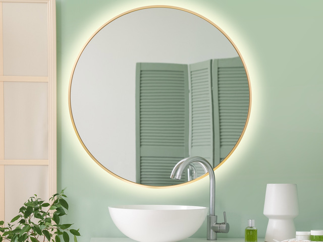 Lustro LED okrągłe 80cm złote w aluminiowej ramie z włącznikiem