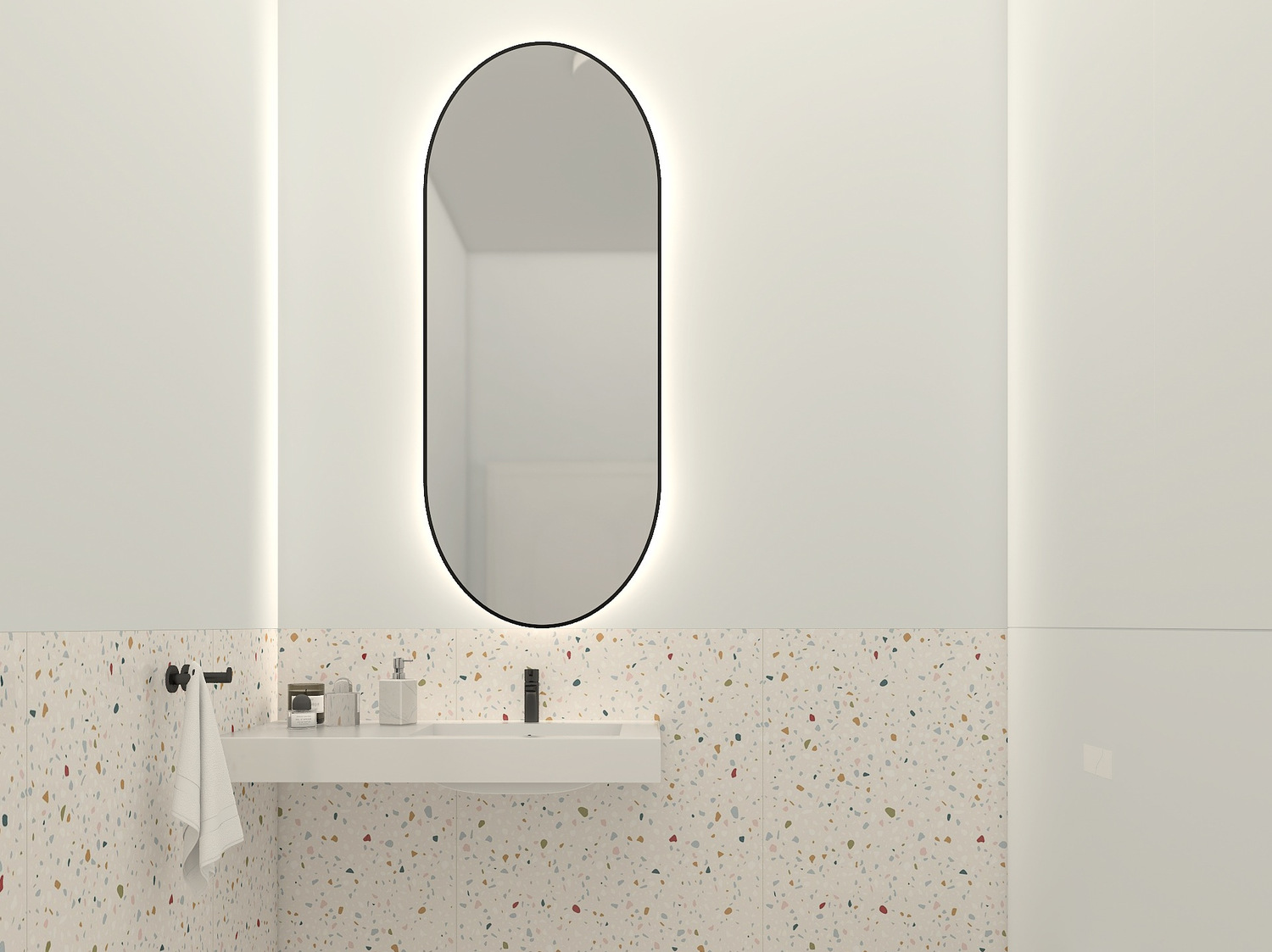 Lustro owalne w czarnej ramie aluminiowej LED 40x80cm z włącznikiem