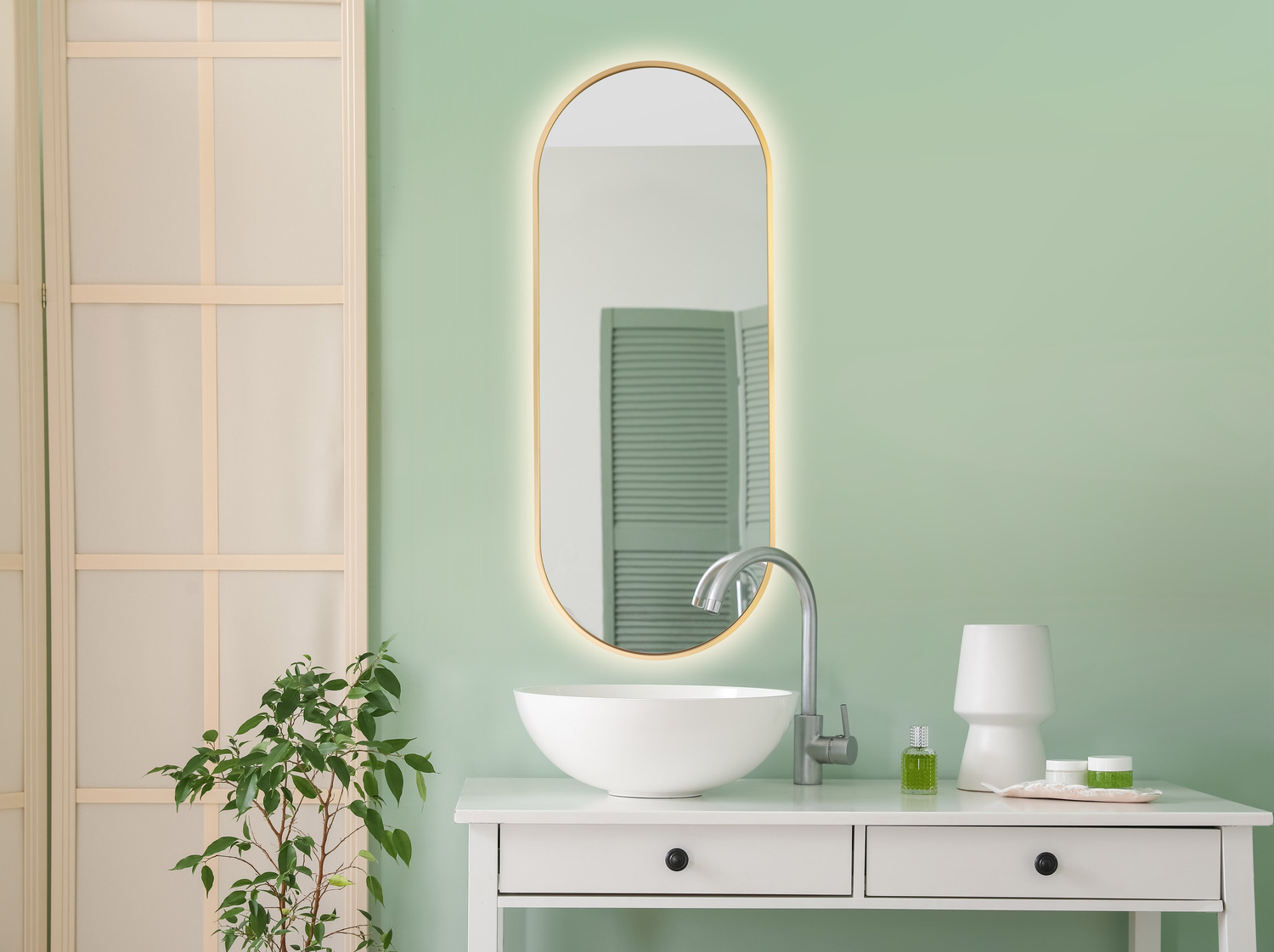 Lustro owalne w złotej ramie aluminiowej LED 50x100cm z włacznikiem