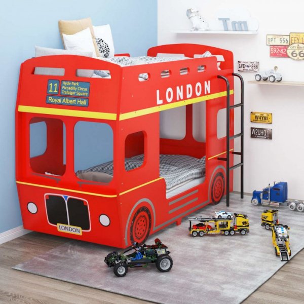 Polecane Łóżko piętrowe w kształcie autobusu z Londynu, MDF, 90x200 cm