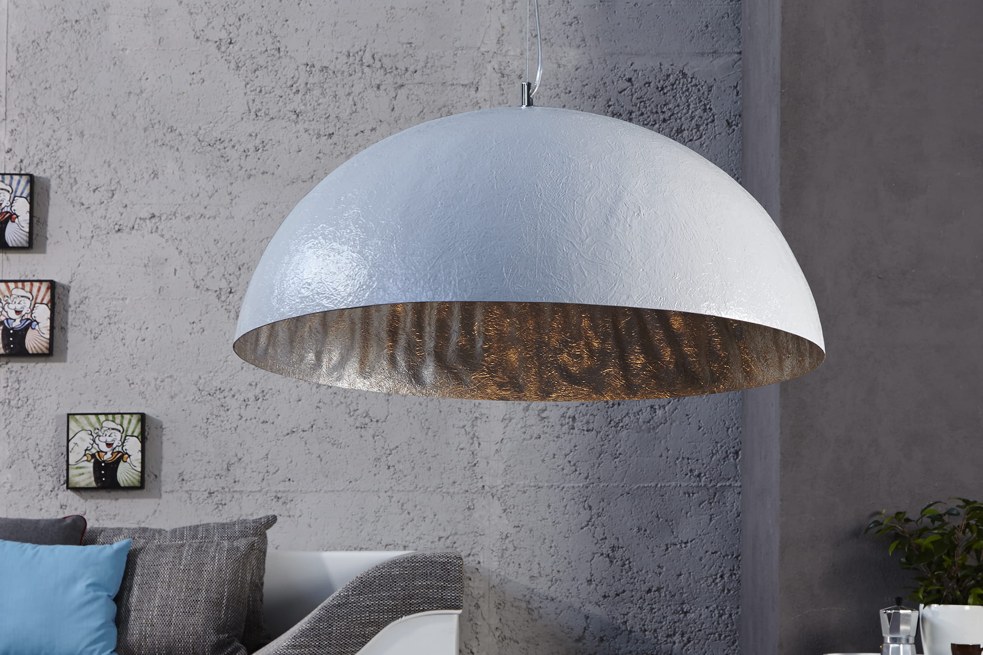 Lampa wisząca Sinus biało-srebrna 50 cm - tytuł obrazka Lampa wisząca Sinus biało-srebrna 50 cm