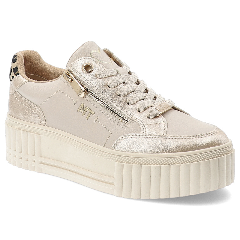 Sneakersy damskie Marco Tozzi, klasyczne sznurowanie oraz praktyczny zamek błyskawiczny ozdobne metaliczne wstawki, biał...