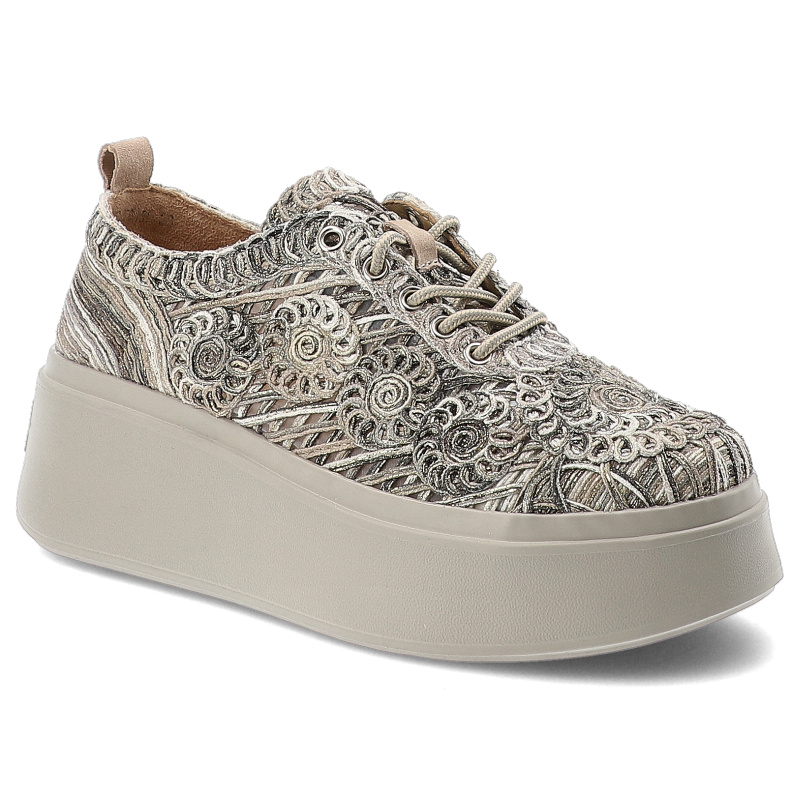 Sneakersy damskie Filippo, cholewka z materiału tekstylnego z ozdobnym haftem wiązany fason na solidnej platformie, khak...
