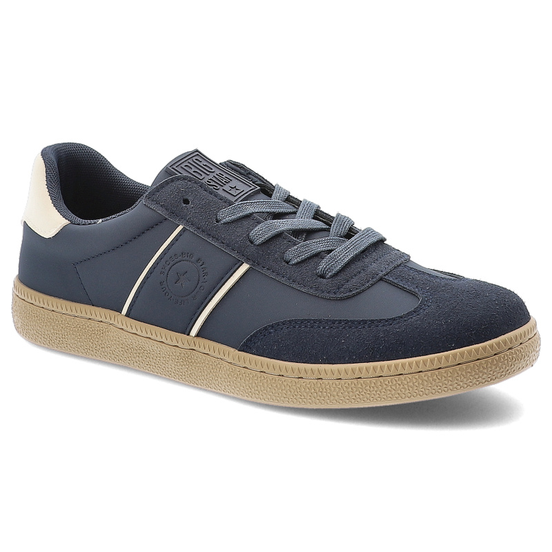 Sneakersy unisex Big Star, ze skóry ekologicznej na płaskiej podeszwie z okrągłym noskiem i sznurowane, granatowe, SS174...