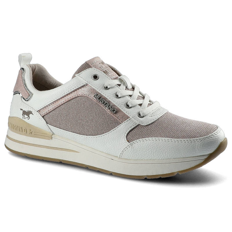 Sneakersy damskie Mustang, wykonane z połączenia materiału tekstylnego i syntetycznego z klasycznym sznurowaniem wzmocni...
