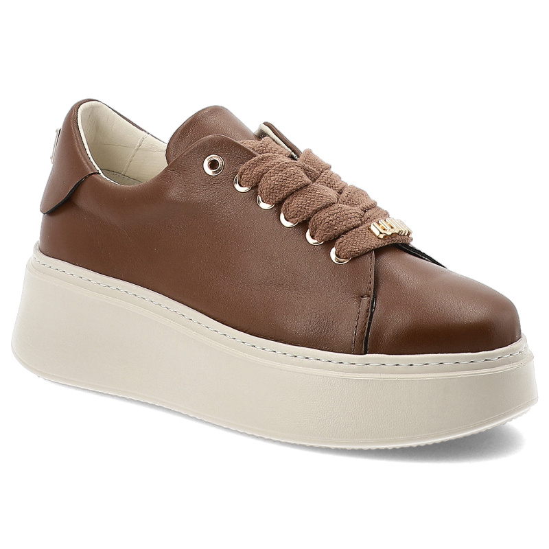 Sneakersy damskie Karino, cholewka ze skóry naturalnej gładkiej minimalistyczna forma klasyczne sznurowanie masywna pode...