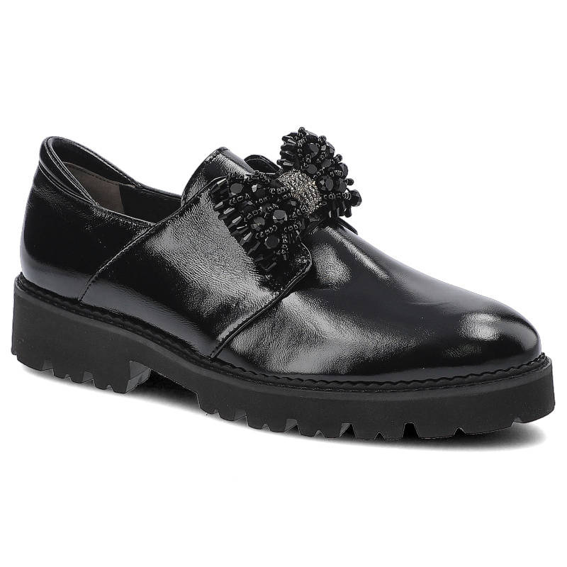 Półbuty damskie Dwunasty Shoes, naturalna skóra licowa lakierowana wsuwana konstrukcja aplikacja dekoracyjna masywna pod...