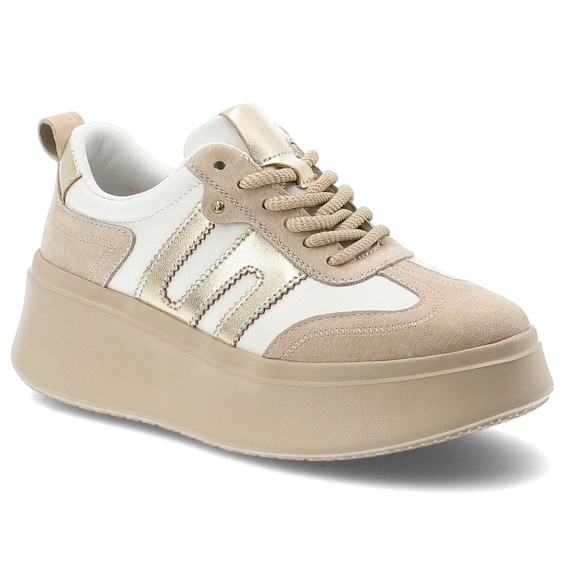 Sneakersy damskie Filippo, cholewka ze skóry naturalnej klasyczne sznurowanie na podwyższonej podeszwie, beżowe, DP7514/...