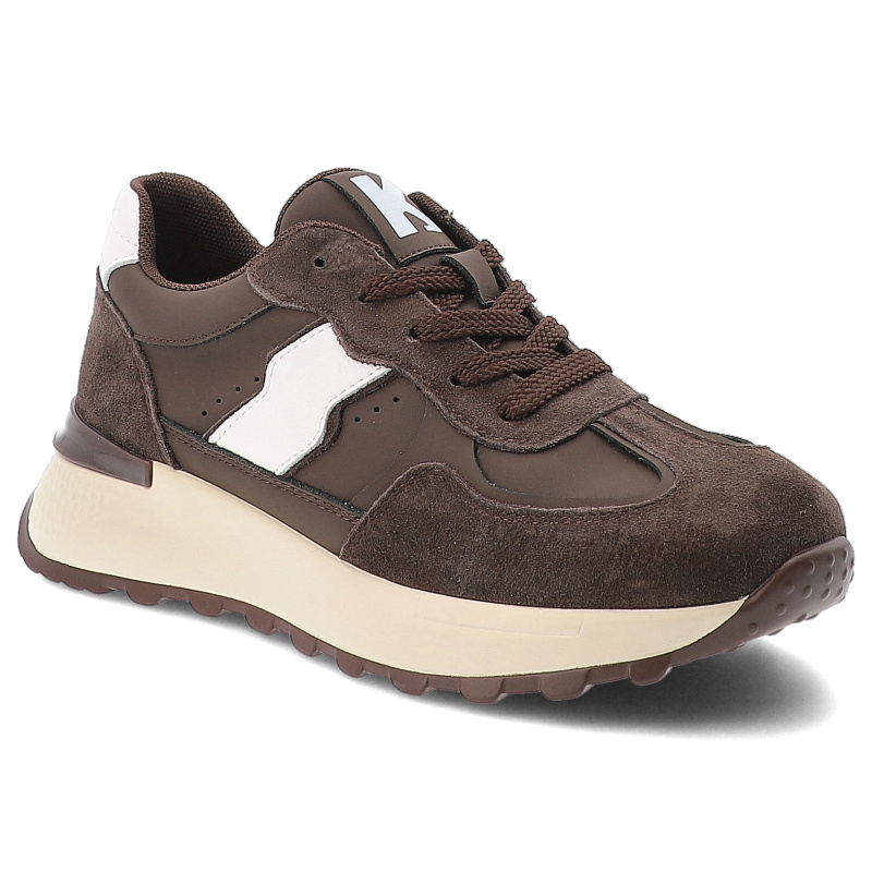 Sneakersy damskie Kobbo, cholewka ze skóry naturalnej zamszowej i licowej z wstawkami materiałowymi wiązanie na grubszej...
