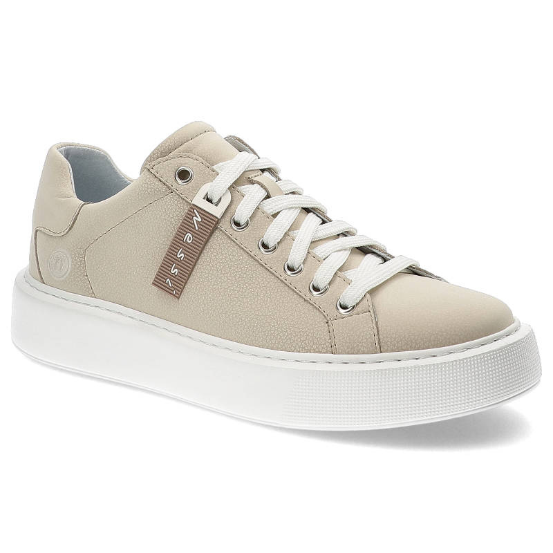 Beżowe Sneakersy Nessi Skórzane Półbuty Damskie