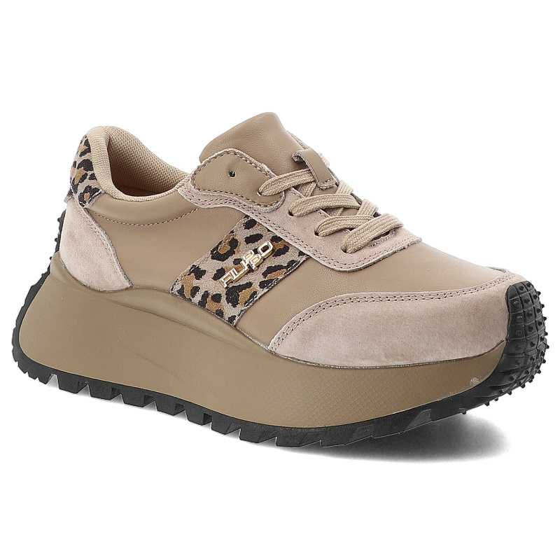 Sneakersy damskie Filippo, cholewka skóra naturalna licowa zamszowe panele sznurowanie kontrastowe wstawki z motywem zwi...