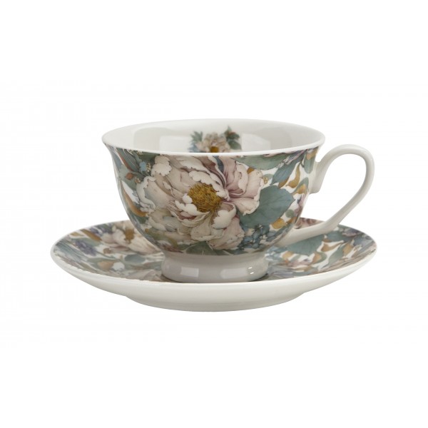 Filiżanka porcelanowa 250 ml + spodek Peony White