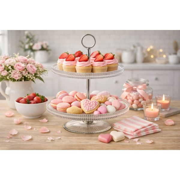 Patera dwupoziomowa 24 cm Curly srebrna AMBITION