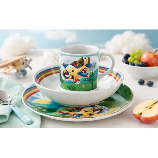 Zestaw naczyń dla dzieci Samolocik porcelanowy