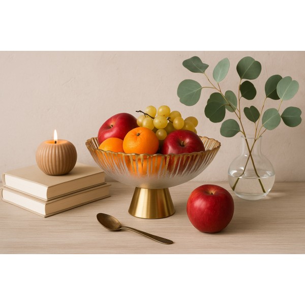 Patera szklana na złotej nodze 33cm 180030