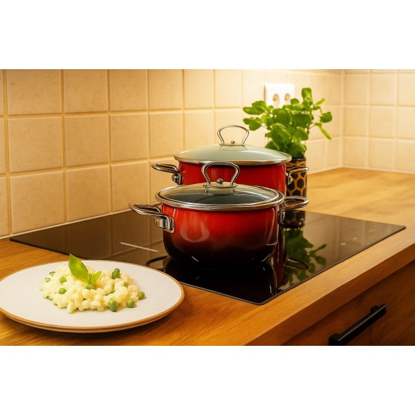 Komplet 4 garnków z pokrywkami Ombre Red Premium Belis