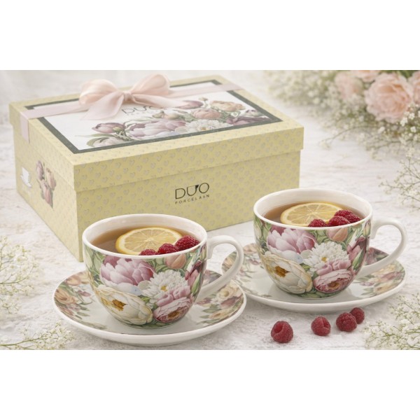 Komplet 2 filiżanek 270 ml + spodki Piwonie