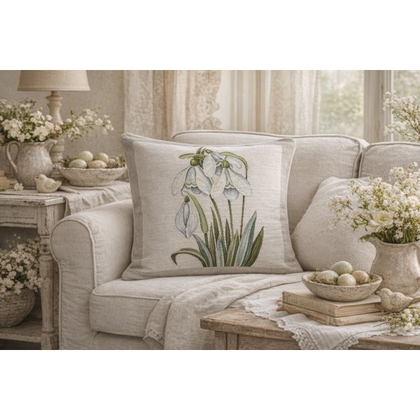 Poszewka dekoracyjna 45x45 cm Duże Przebiśniegi 1300A Gobelinowa Premium