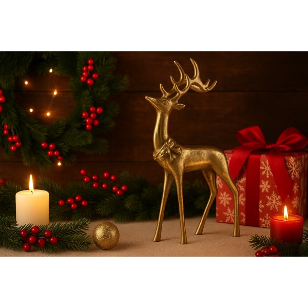 Figurka ozdobna Renifer H30 5 cm złota metalowa