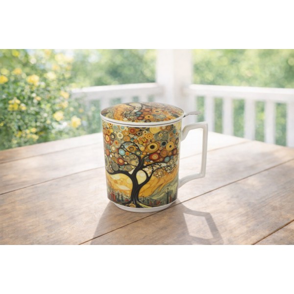 Kubek porcelanowy 450 ml z zaparzaczem Modern Tree