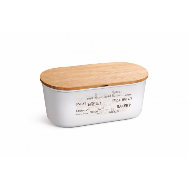 Chlebak z deską bambusową 34x20x14 5 cm biały Kesper