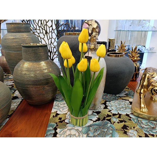 Bukiet 8 sztucznych tulipanów 38 cm żółte