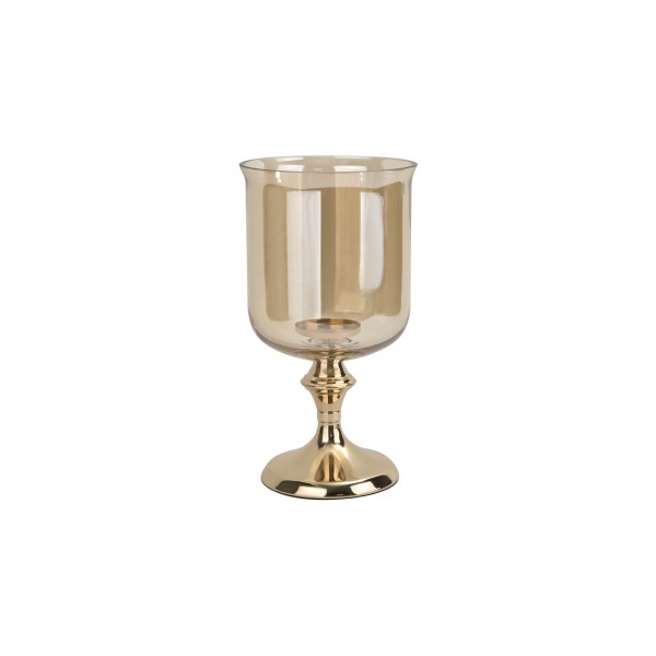 Świecznik szklany 16x16x30 cm złoty bursztynowy