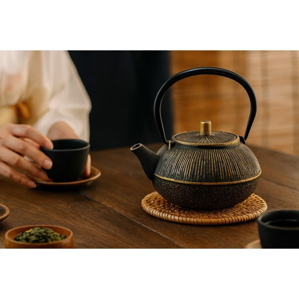 Żeliwny imbryk z zaparzaczem 0 8 L Alor czarno-złoty