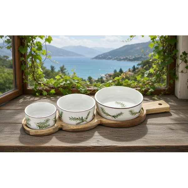 Zestaw 3 miseczek z deską do serwowania 4 el. 7358 Rozmaryn