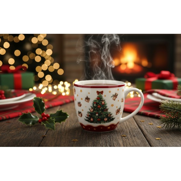 Kubek porcelanowy 460 ml Christmas Tree 3 w koszyczku