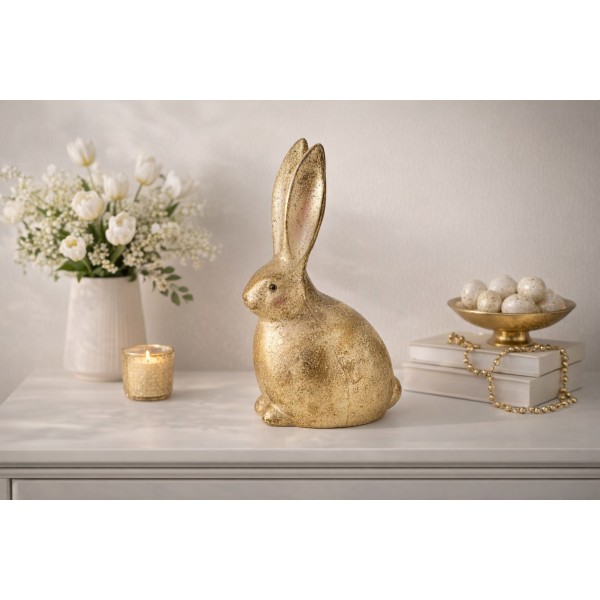 Figurka z tworzywa Królik 31 cm Złoty GJ0020