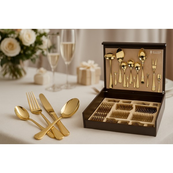 Komplet sztućów dla 12 osób 72 el. Titanium Gold 3 w kasecie