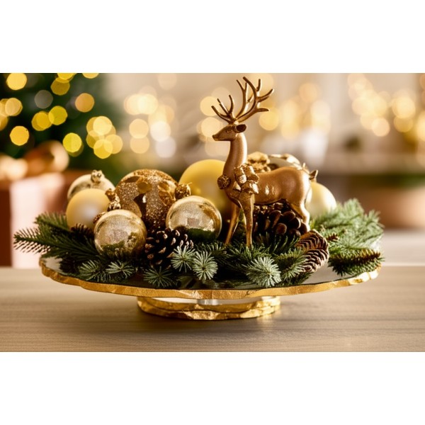 Patera ozdobna szklana obrotowa 33 cm Złota