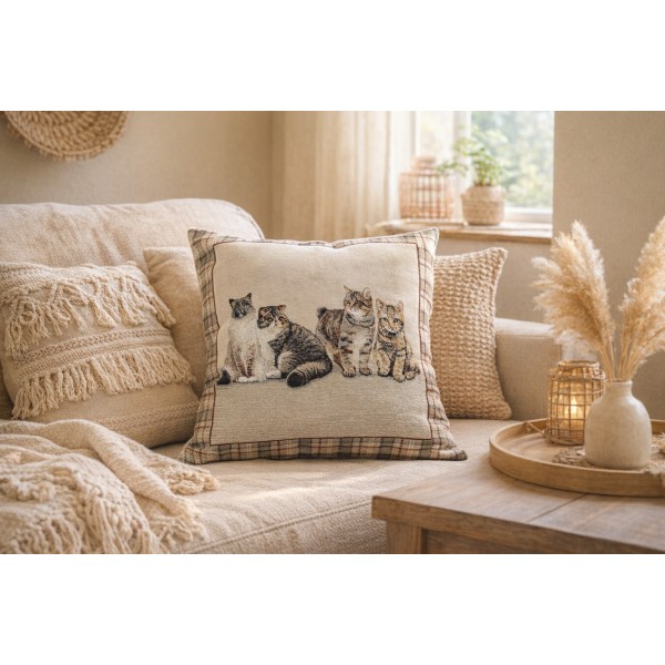 Poszewka dekoracyjna 45x45 cm Koty Krata Gobelinowa Premium