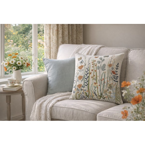 Poszewka dekoracyjna 45x45 cm Łąka jasna 6204 Gobelinowa Premium