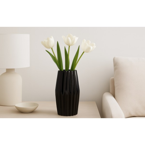 Wazon ceramiczny 26 cm karbowany czarny