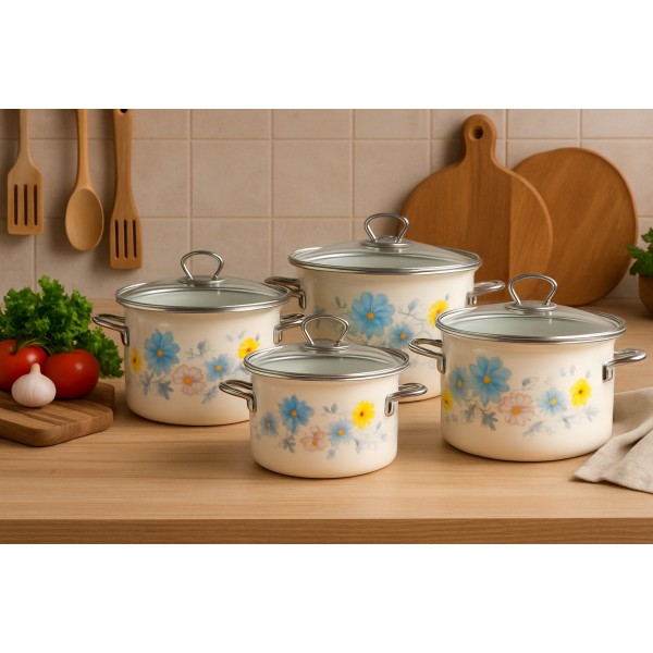 Komplet 4 garnków z pokrywkami Meadow Belis 172089