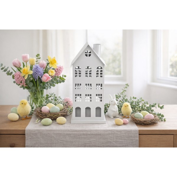 Ozdoba świąteczna domek 46 cm biały metal 7583