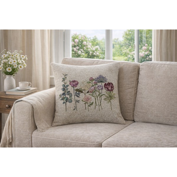 Poszewka dekoracyjna 45x45 cm Kwiaty pastelowe Gobelinowa Premium