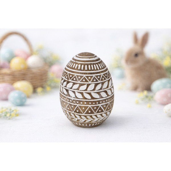 Ozdoba Jajko 10 cm brązowo-białe AP143944