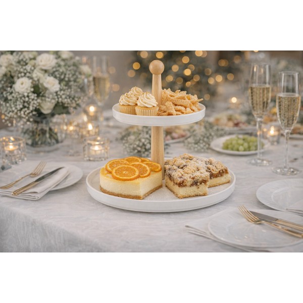 Patera dwupoziomowa Natural 26 cm biała