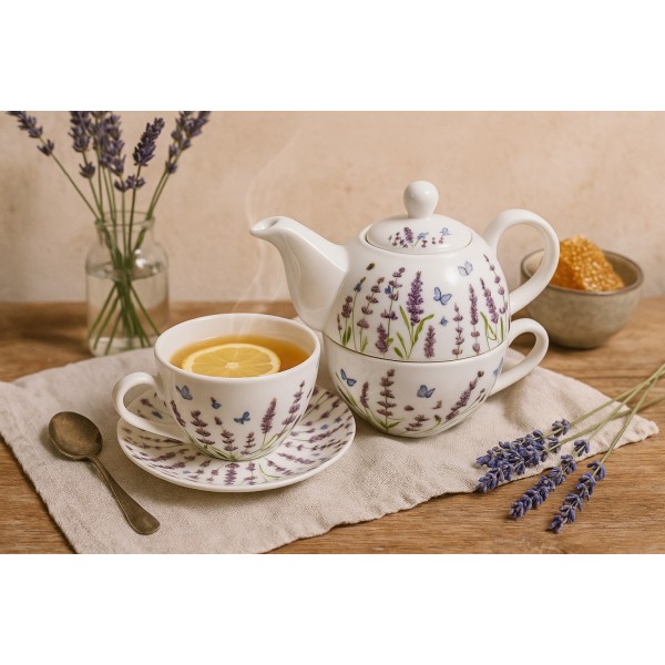 Filiżank z dzbankiem i zaparzaczem Tea For One Classic Lavender