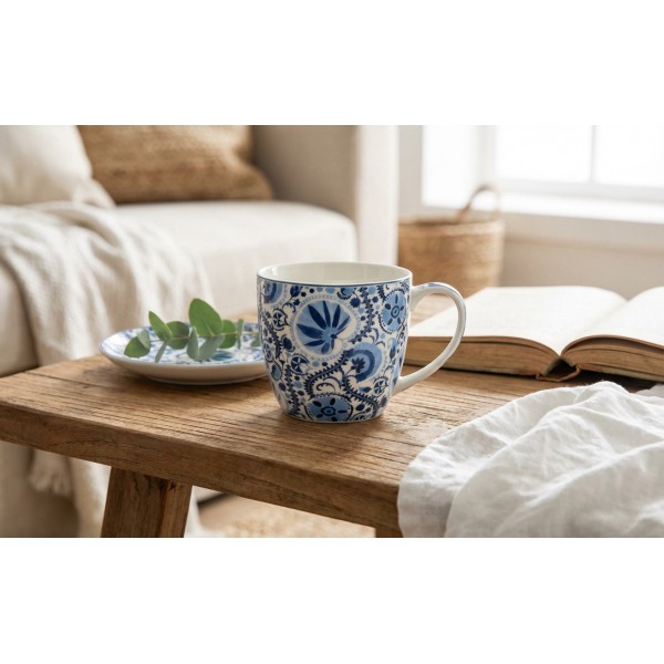 Kubek porcelanowy 460 ml Naresh Blue w koszyczku