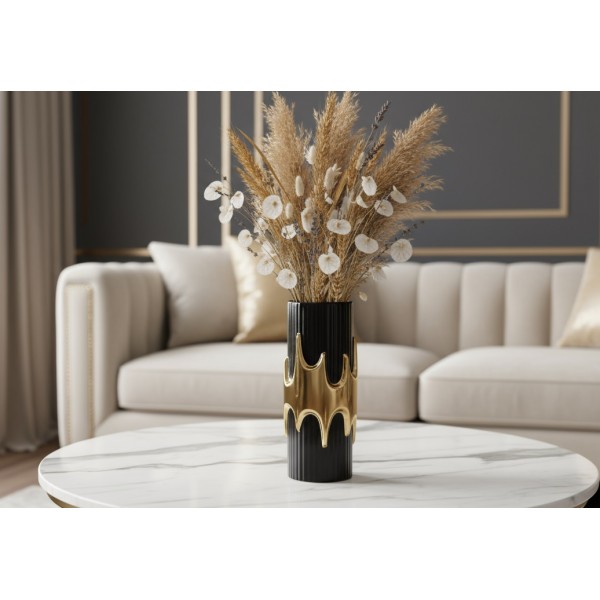 Wazon ceramiczny 30 cm czarno-złoty 154747