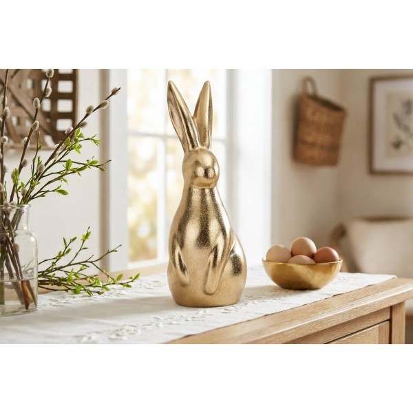 Figurka dekoracyjna Zając 26 cm Złoty ceramiczny